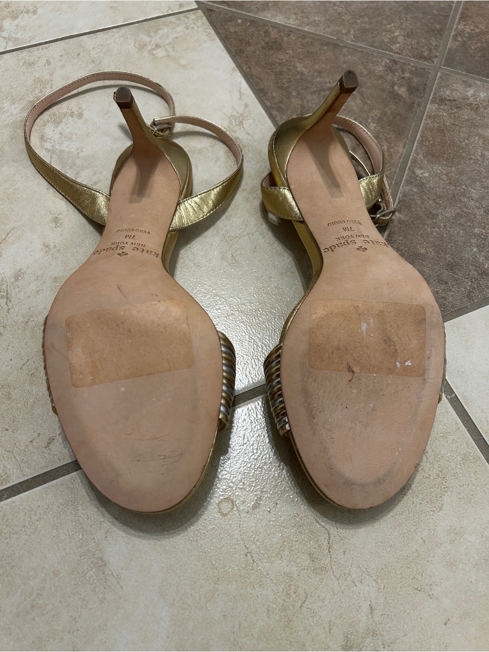 kate spade Gold Metallic Strappy Mid-Heel Sandals - Picture 4 of 5